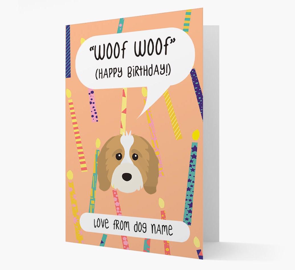 Personalized 'Woof Woof' Birthday Card with {breedFullName} Icon