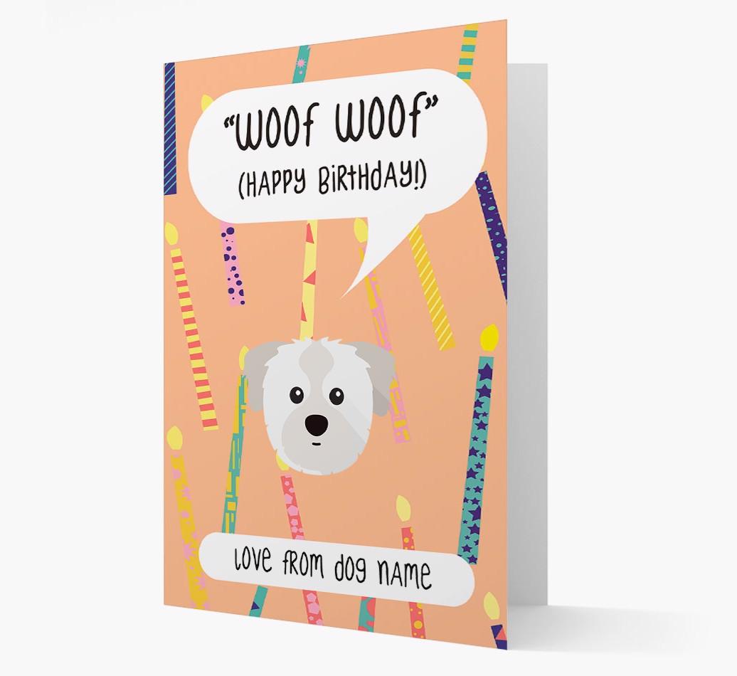 Personalized 'Woof Woof' Birthday Card with {breedFullName} Icon