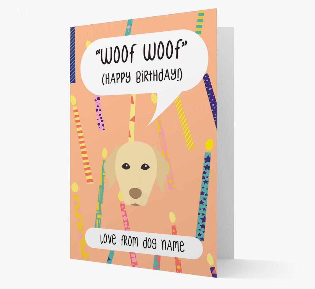 Personalized 'Woof Woof' Birthday Card with {breedFullName} Icon