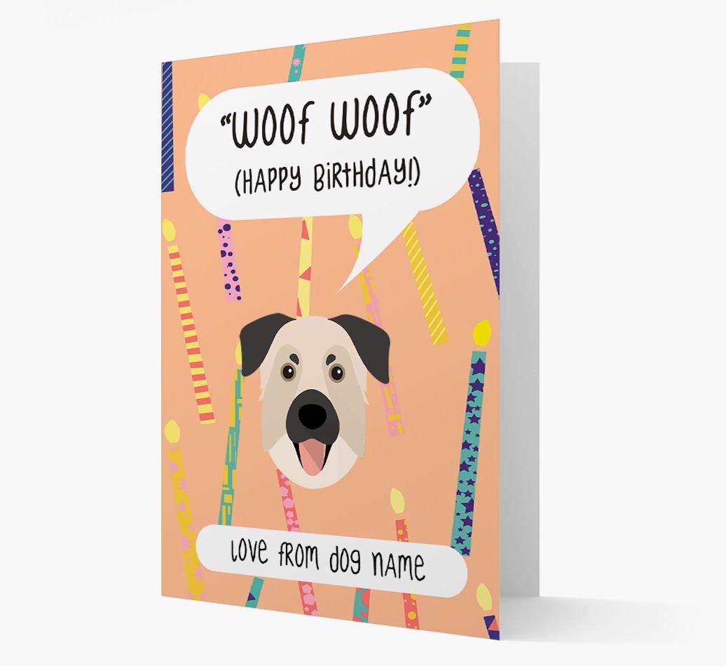 Personalized 'Woof Woof' Birthday Card with {breedFullName} Icon