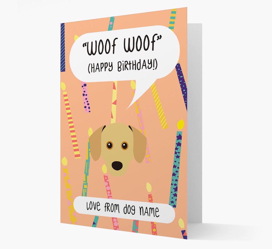 Personalized 'Woof Woof' Birthday Card with {breedFullName} Icon