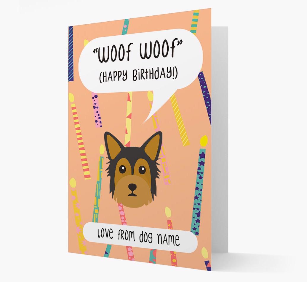 Personalized 'Woof Woof' Birthday Card with {breedFullName} Icon