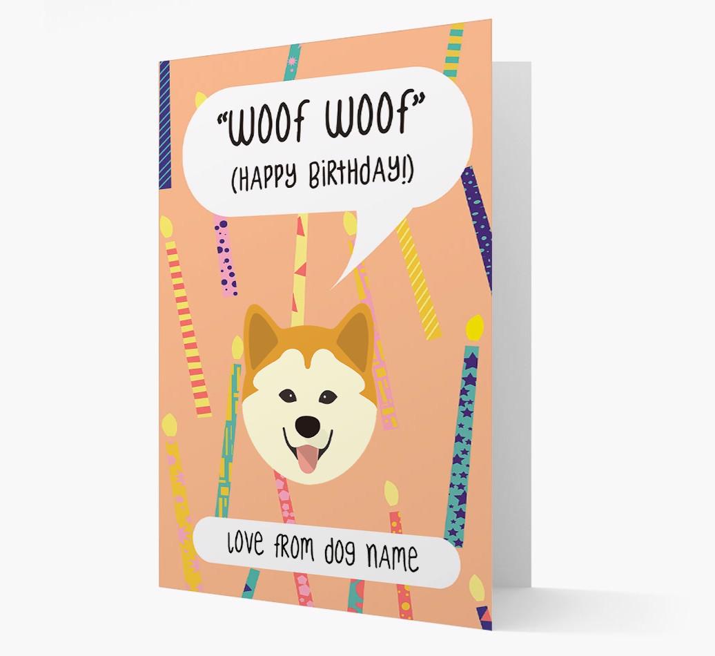 Personalized 'Woof Woof' Birthday Card with {breedFullName} Icon
