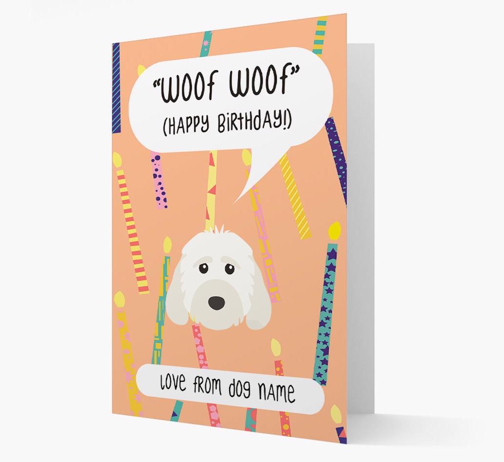 Personalized 'Woof Woof' Birthday Card with {breedFullName} Icon