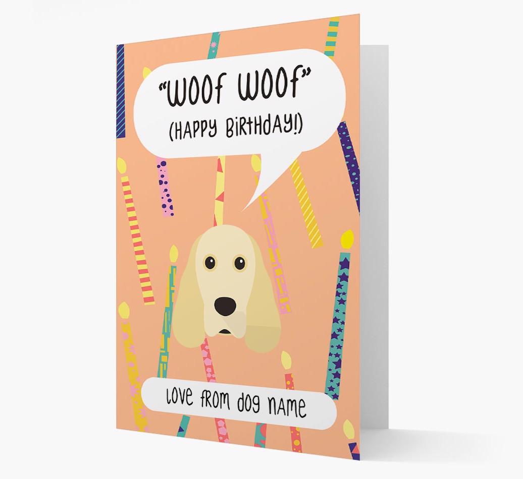 Personalized 'Woof Woof' Birthday Card with {breedFullName} Icon