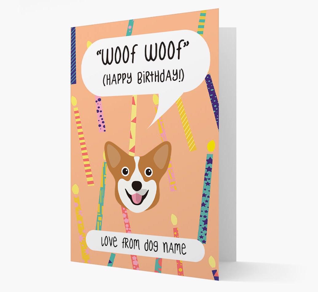 Personalized 'Woof Woof' Birthday Card with {breedFullName} Icon