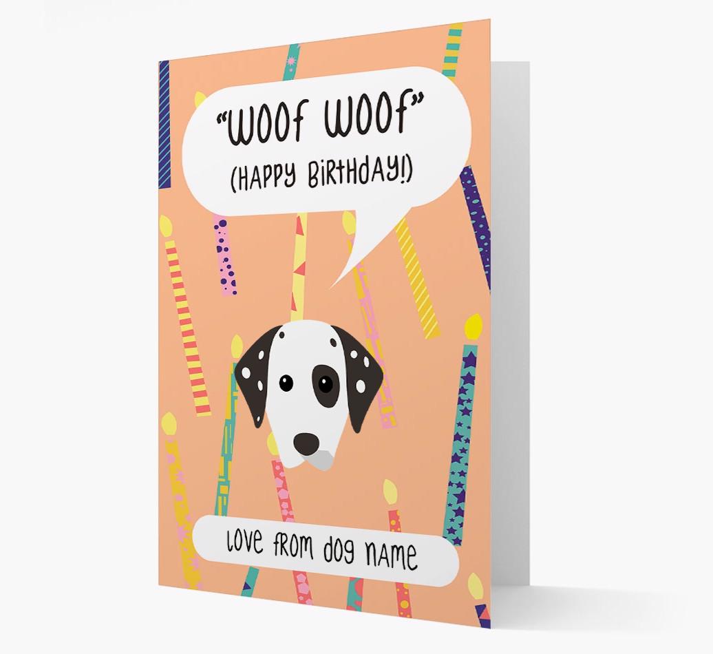 Personalized 'Woof Woof' Birthday Card with {breedFullName} Icon