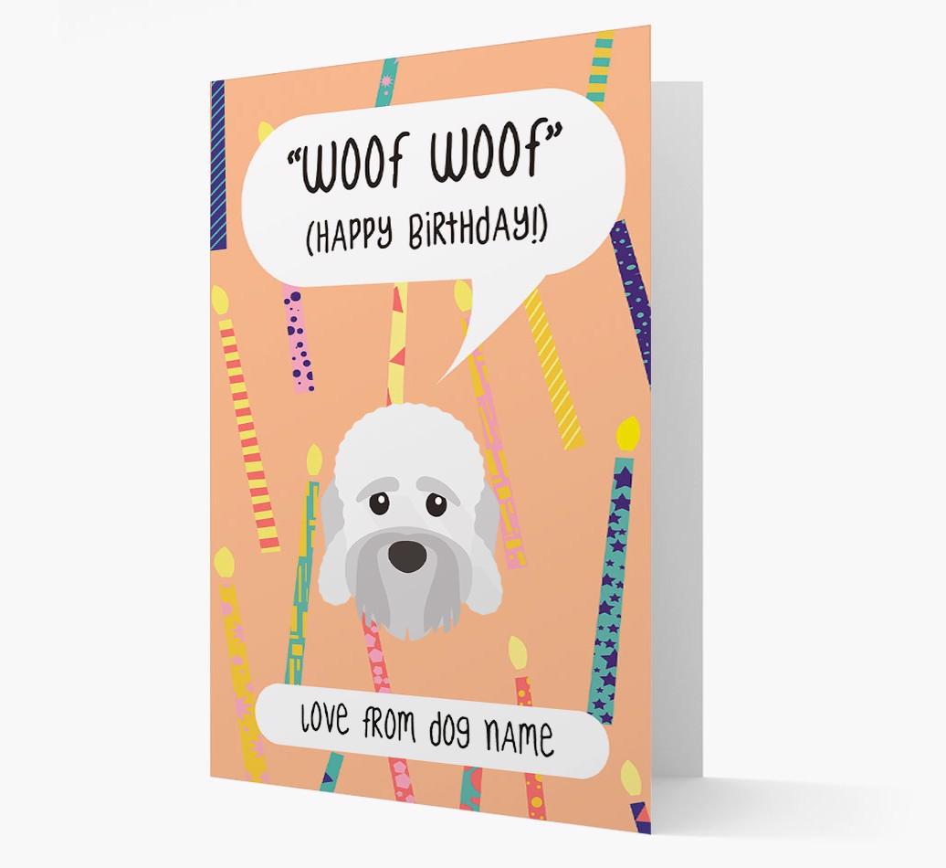 Personalized 'Woof Woof' Birthday Card with {breedFullName} Icon