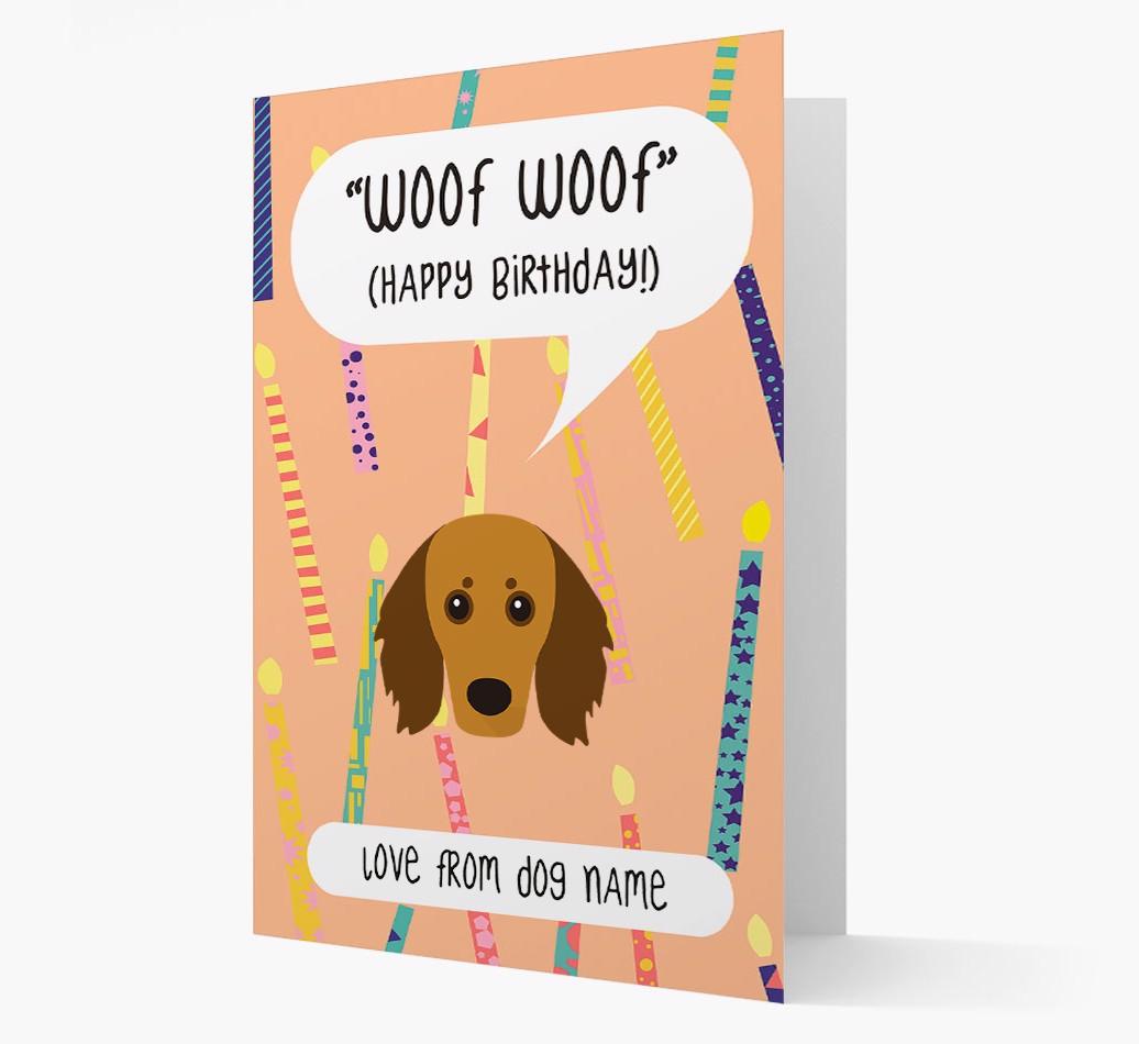 Personalized 'Woof Woof' Birthday Card with {breedFullName} Icon