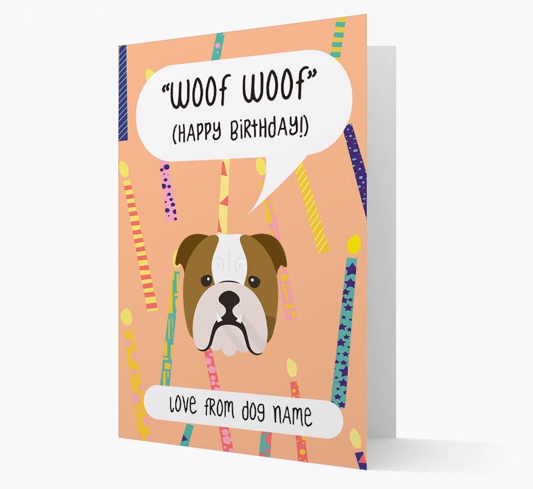 Personalized 'Woof Woof' Birthday Card with {breedFullName} Icon