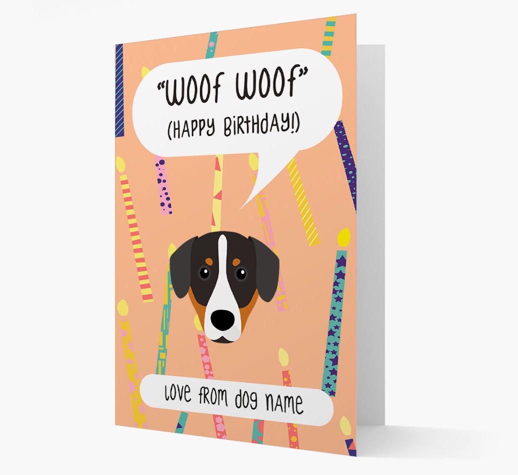 Personalized 'Woof Woof' Birthday Card with {breedFullName} Icon