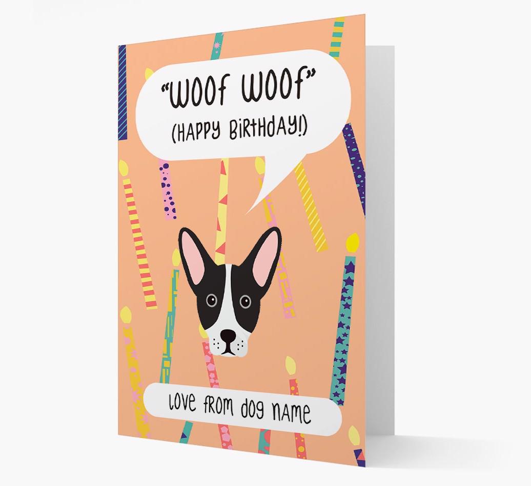 Personalized 'Woof Woof' Birthday Card with {breedFullName} Icon