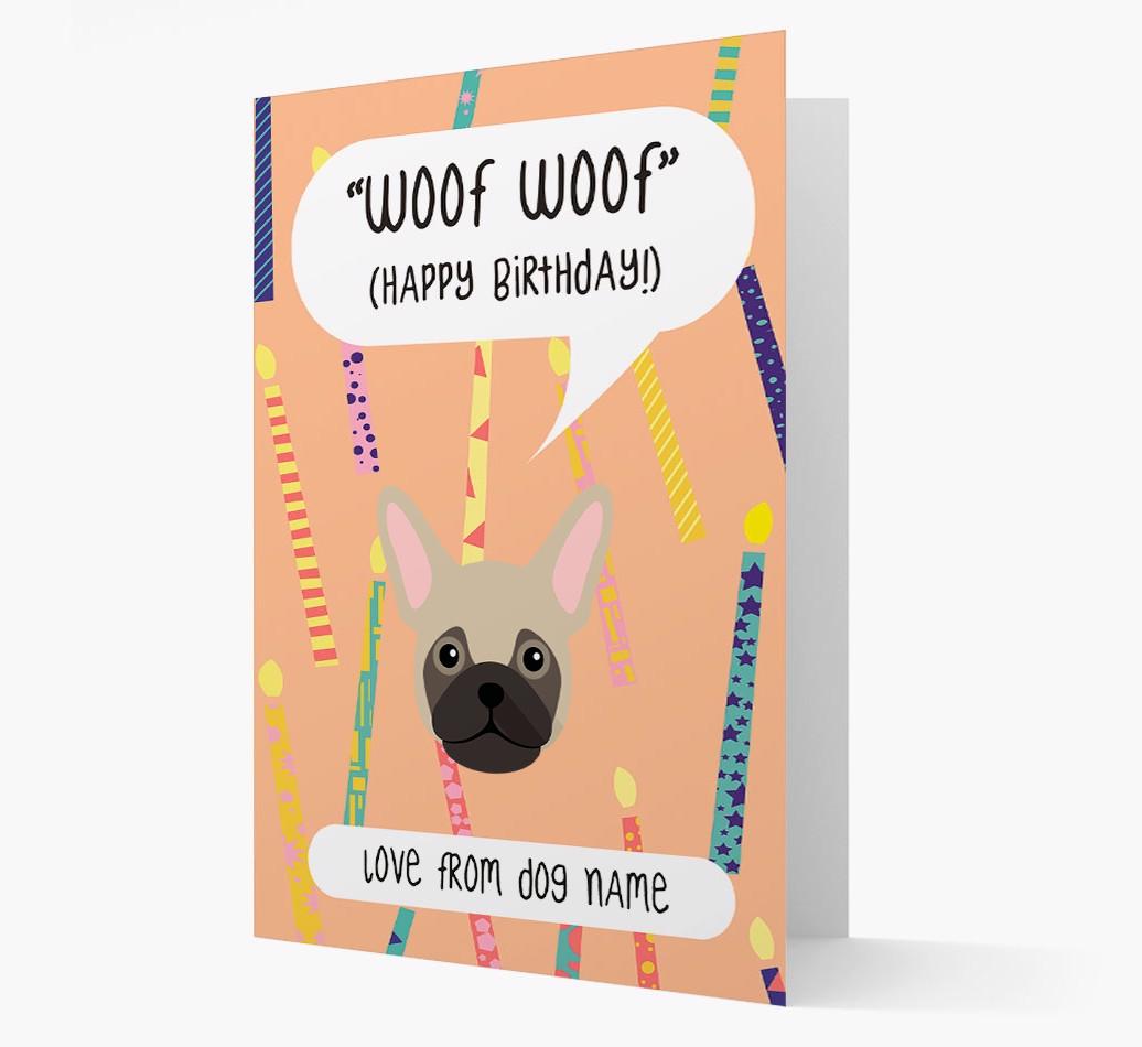 Personalized 'Woof Woof' Birthday Card with {breedFullName} Icon