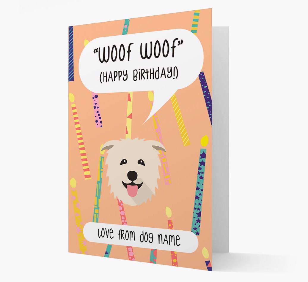 Personalized 'Woof Woof' Birthday Card with {breedFullName} Icon