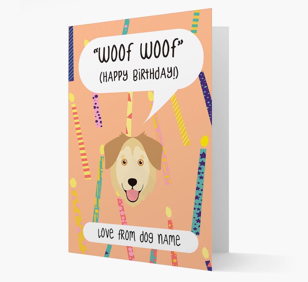 Personalized 'Woof Woof' Birthday Card with {breedFullName} Icon