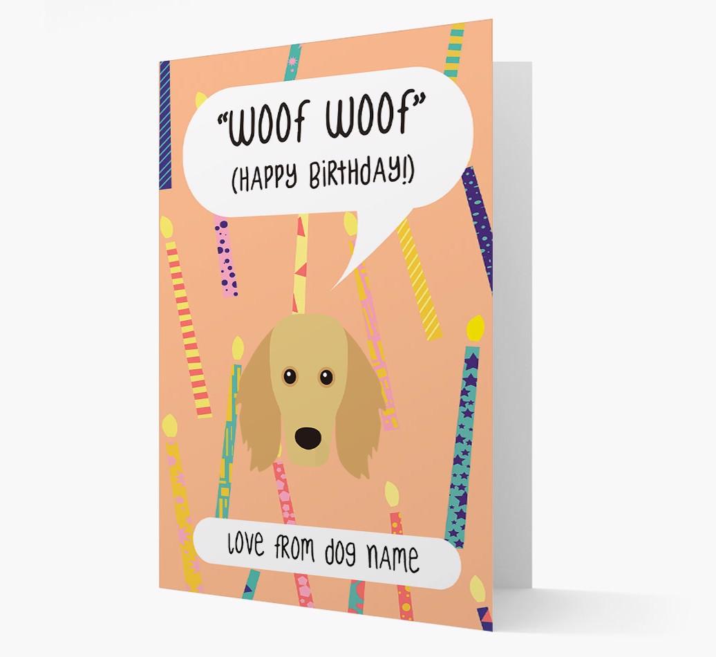 Personalized 'Woof Woof' Birthday Card with {breedFullName} Icon