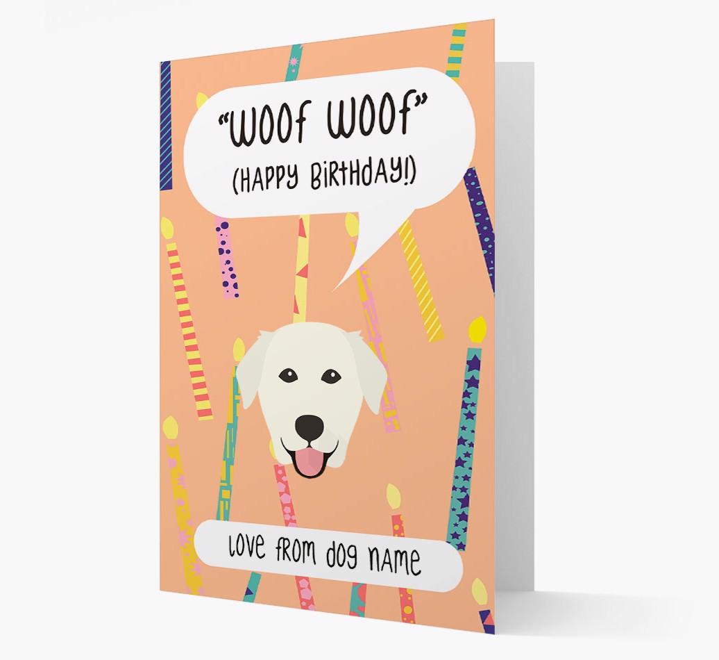Personalized 'Woof Woof' Birthday Card with {breedFullName} Icon