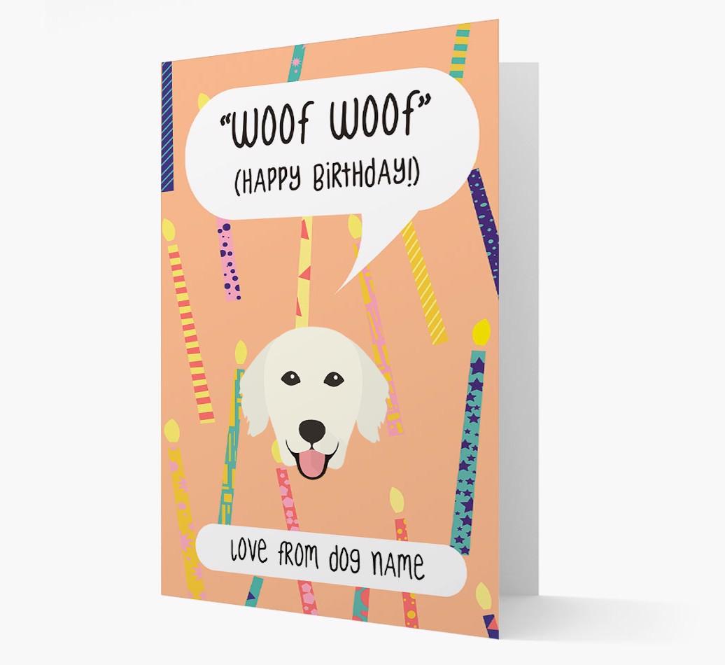 Personalized 'Woof Woof' Birthday Card with {breedFullName} Icon