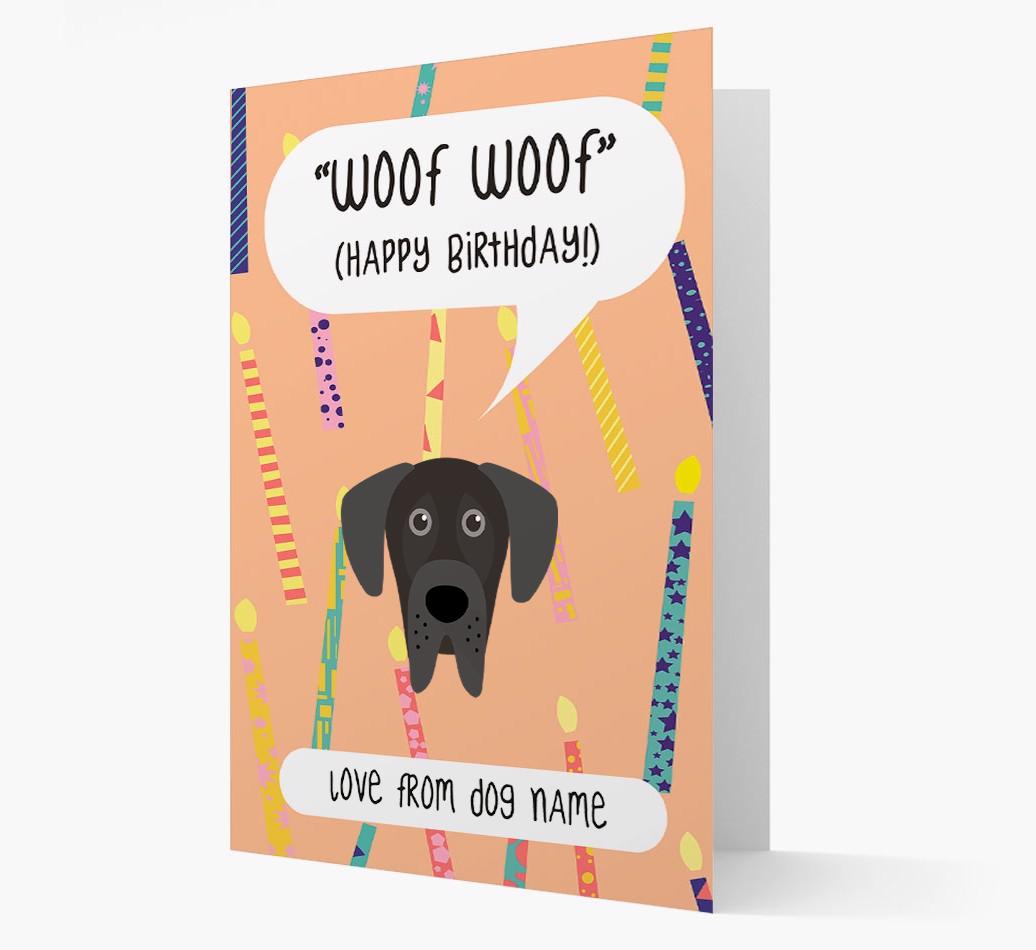 Personalized 'Woof Woof' Birthday Card with {breedFullName} Icon