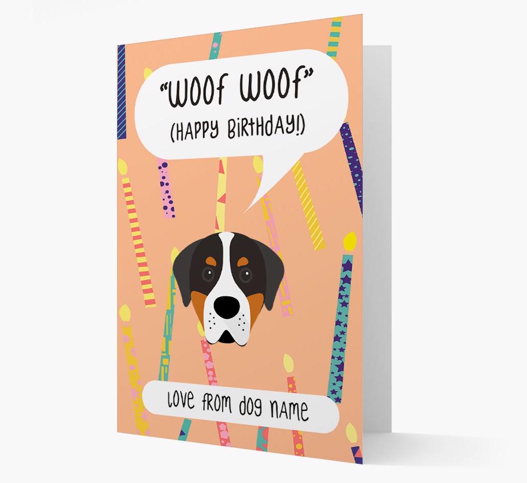Personalized 'Woof Woof' Birthday Card with {breedFullName} Icon