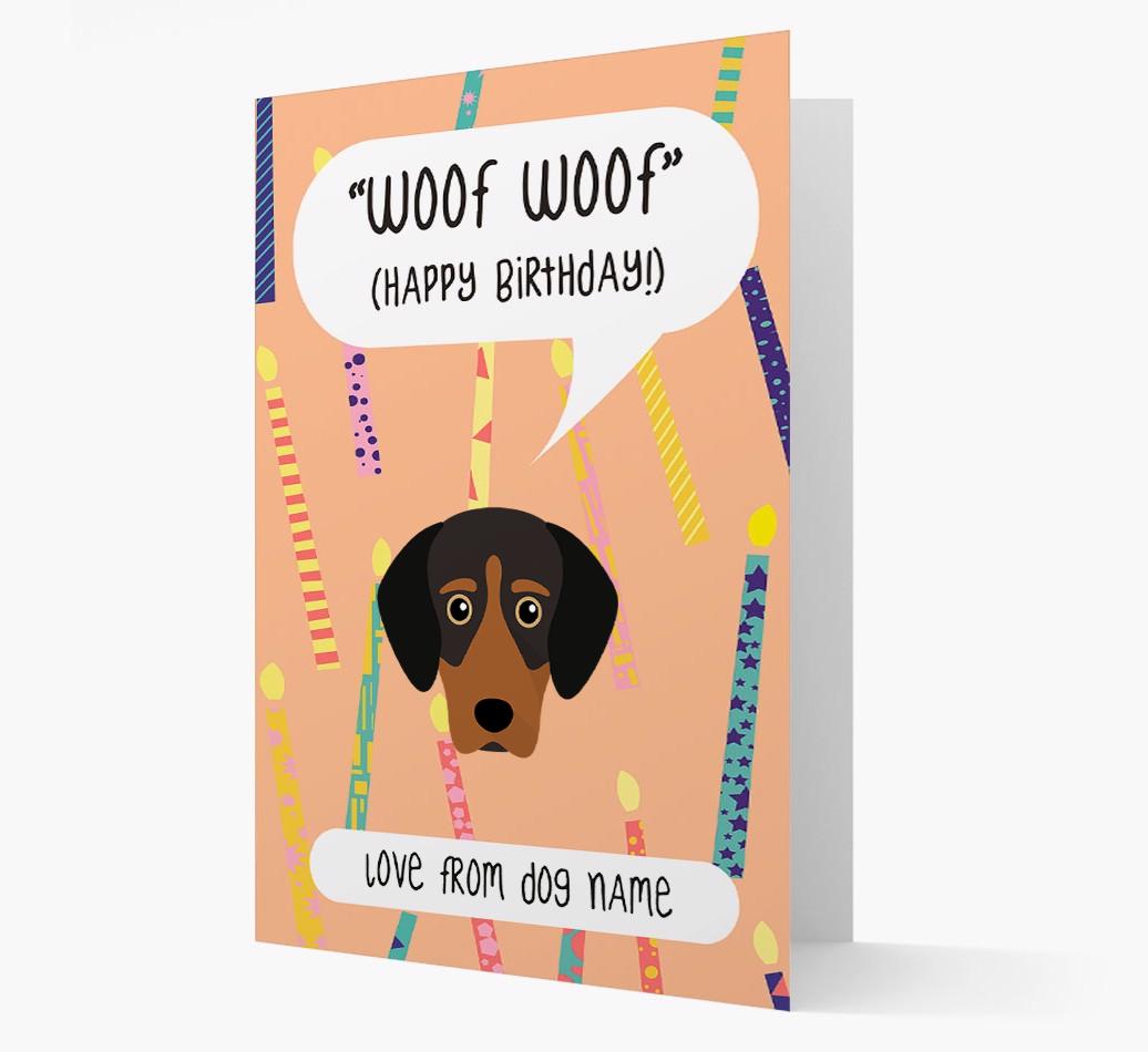 Personalized 'Woof Woof' Birthday Card with {breedFullName} Icon
