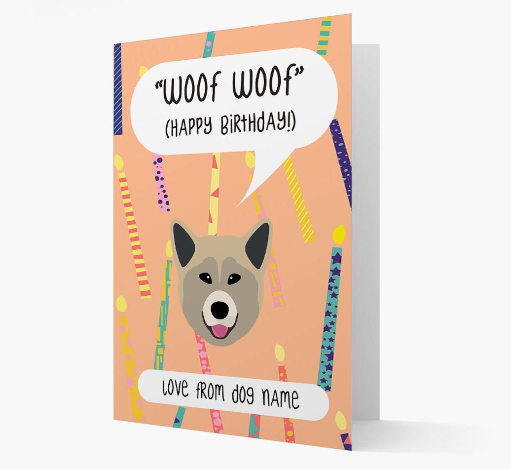 Personalized 'Woof Woof' Birthday Card with {breedFullName} Icon