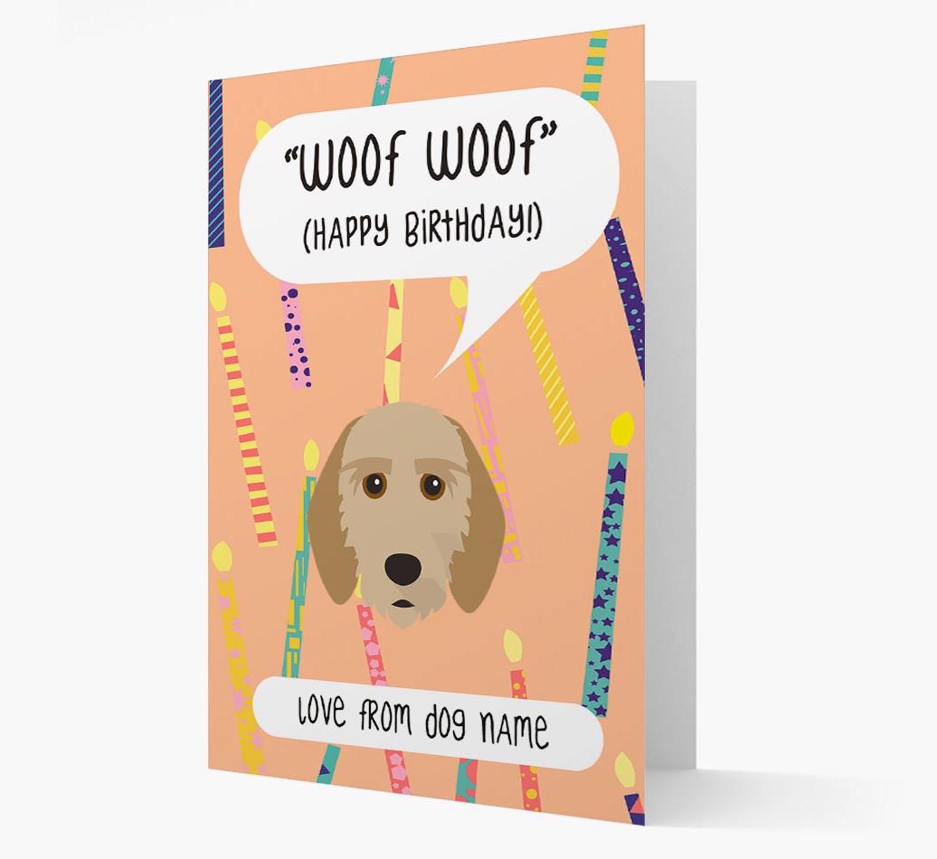 Personalized 'Woof Woof' Birthday Card with {breedFullName} Icon