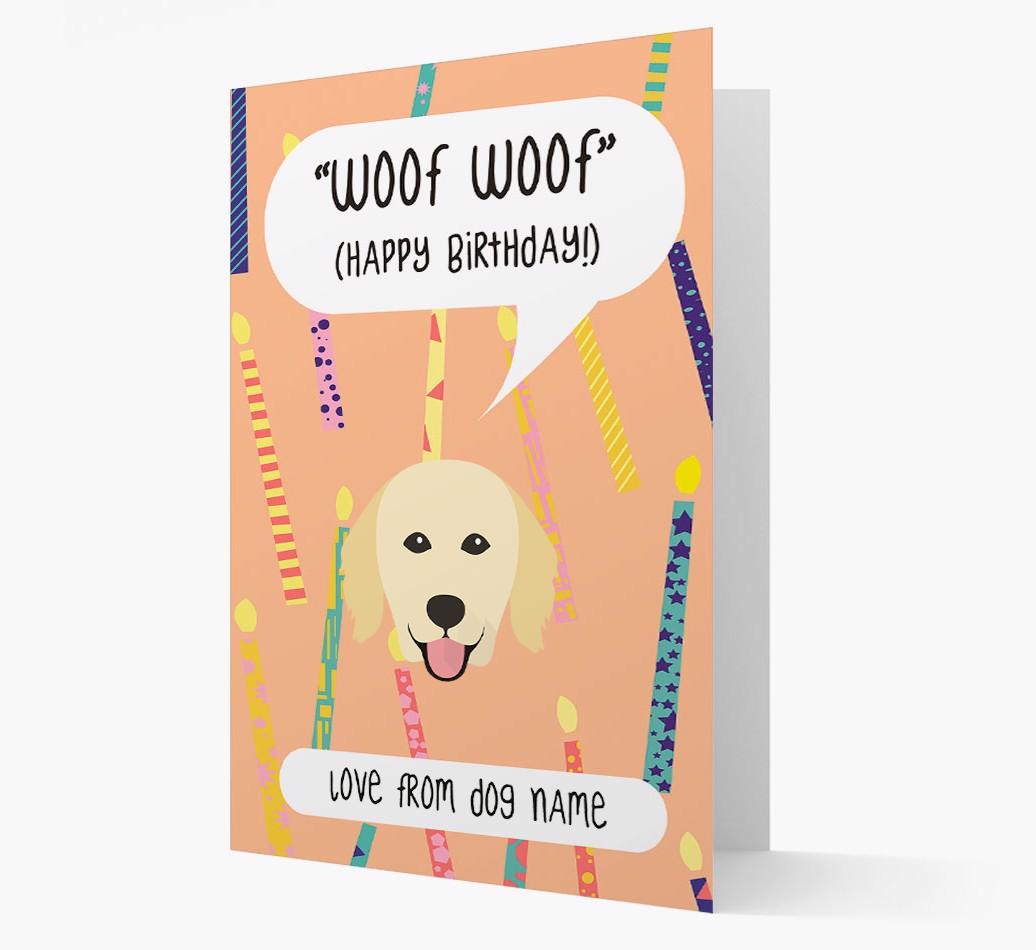 Personalized 'Woof Woof' Birthday Card with {breedFullName} Icon