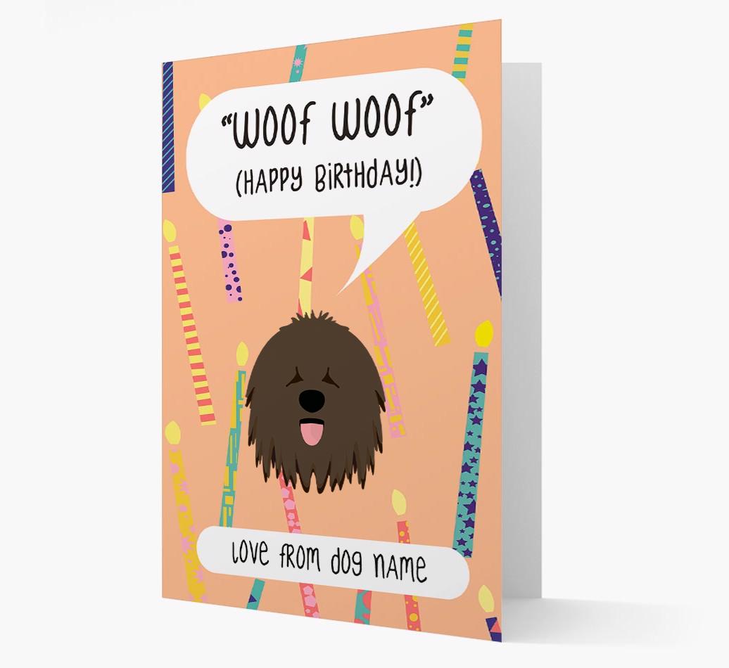 Personalized 'Woof Woof' Birthday Card with {breedFullName} Icon