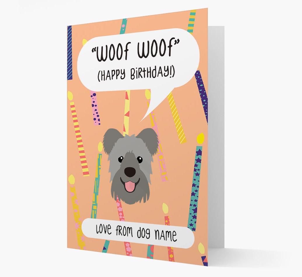 Personalized 'Woof Woof' Birthday Card with {breedFullName} Icon