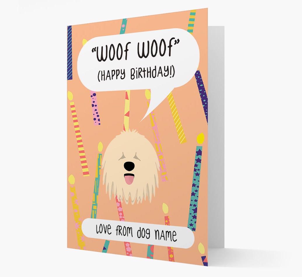 Personalized 'Woof Woof' Birthday Card with {breedFullName} Icon