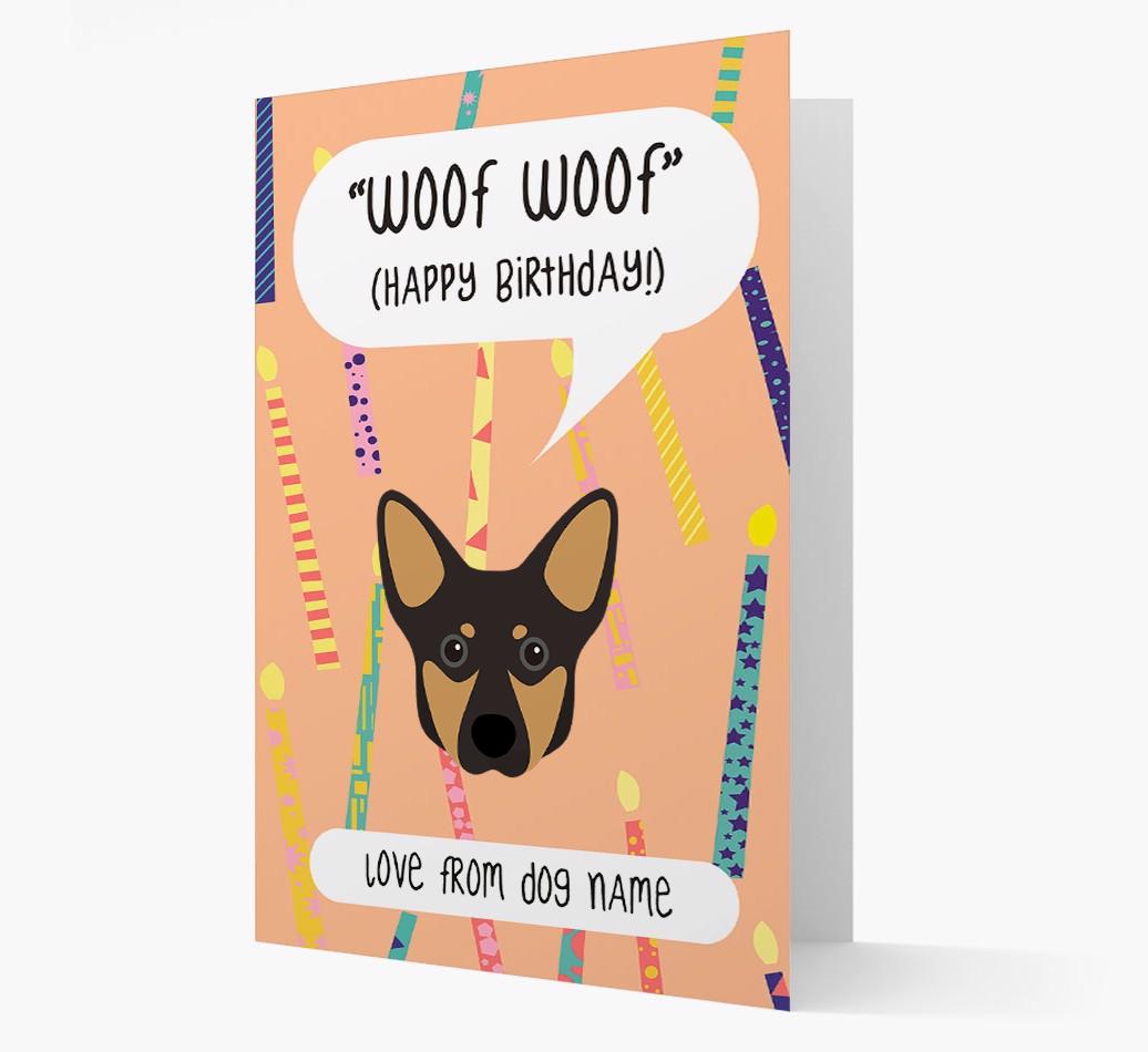 Personalized 'Woof Woof' Birthday Card with {breedFullName} Icon
