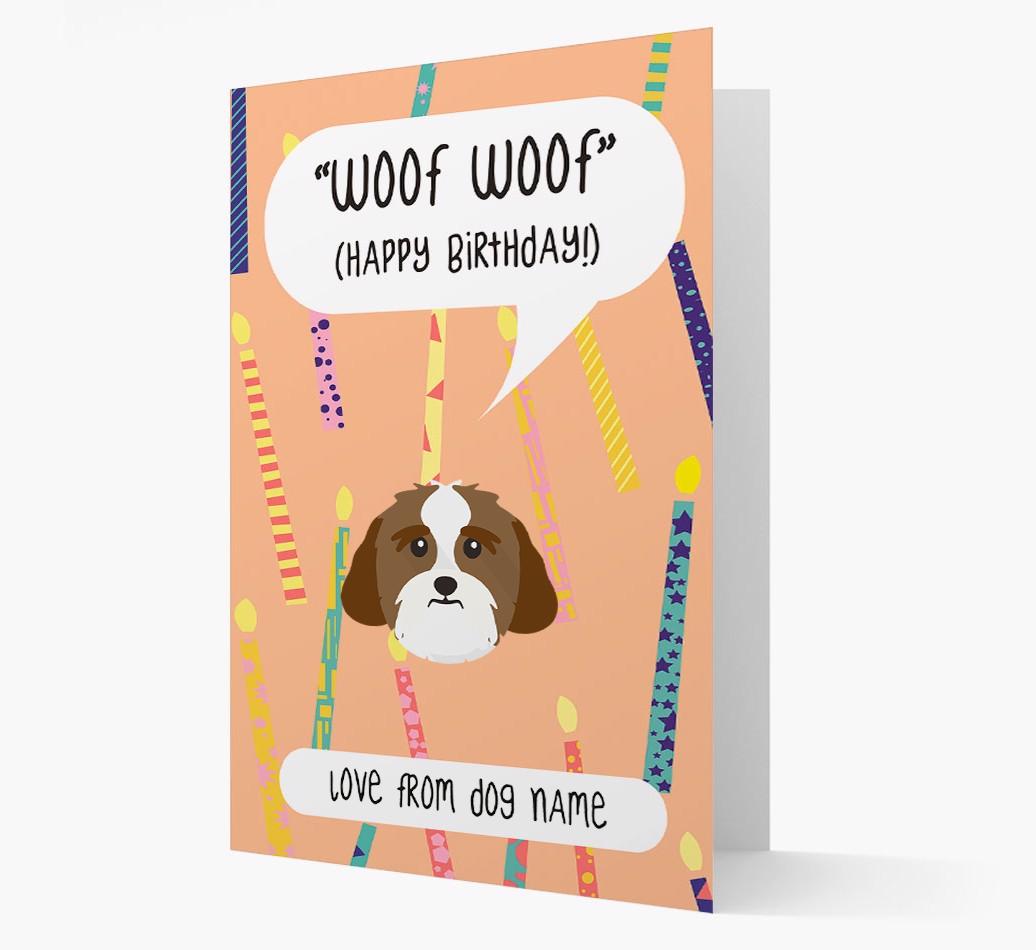 Personalized 'Woof Woof' Birthday Card with {breedFullName} Icon