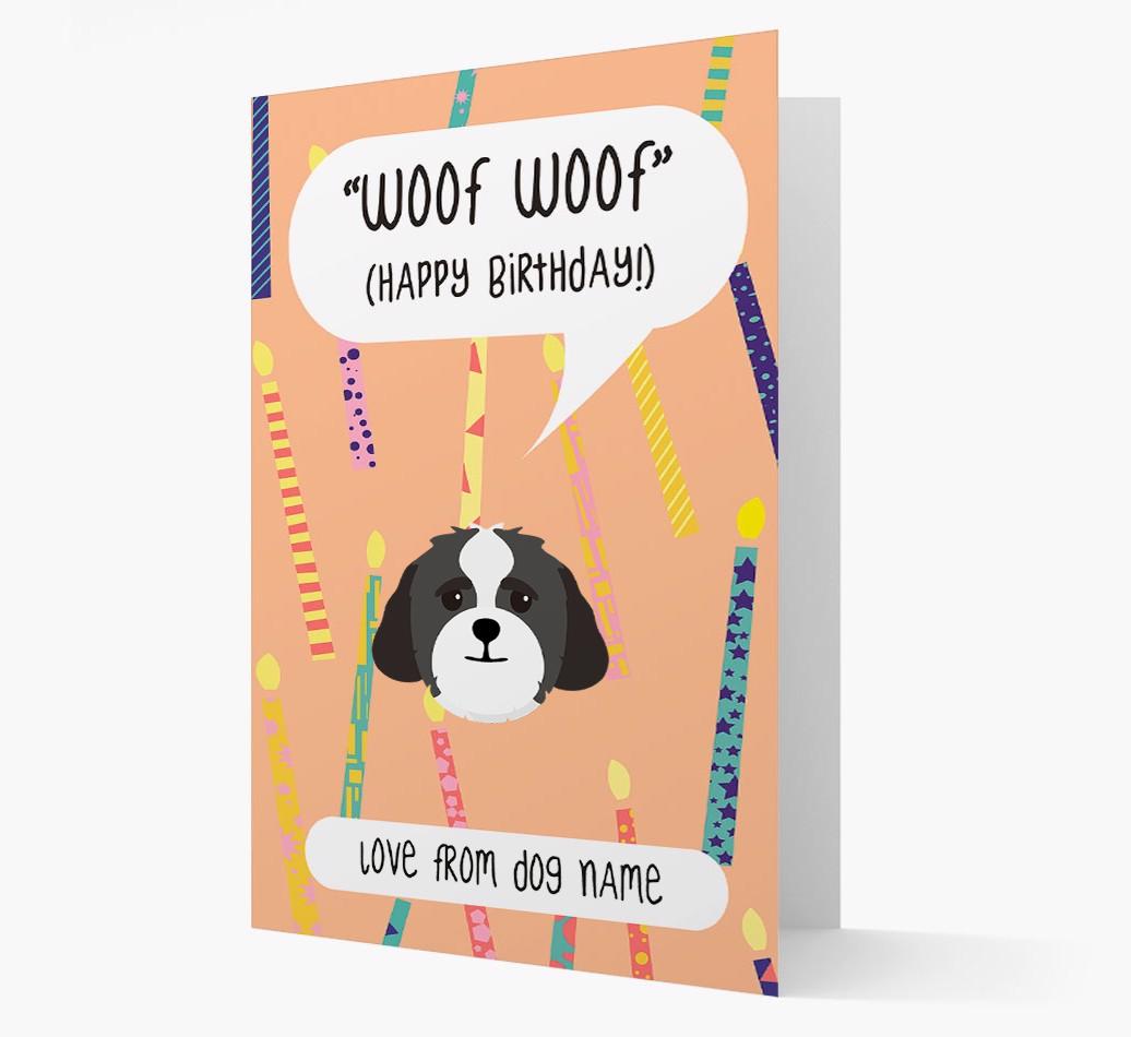 Personalized 'Woof Woof' Birthday Card with {breedFullName} Icon