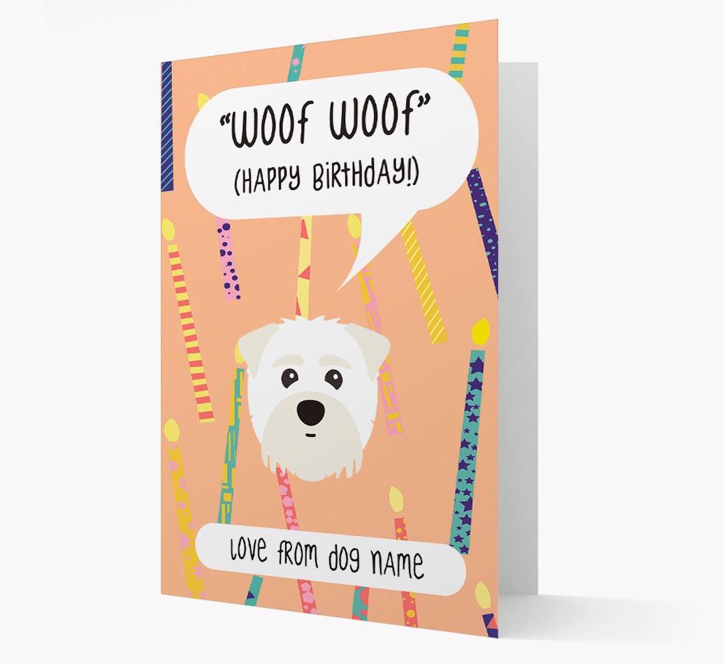 Personalized 'Woof Woof' Birthday Card with {breedFullName} Icon