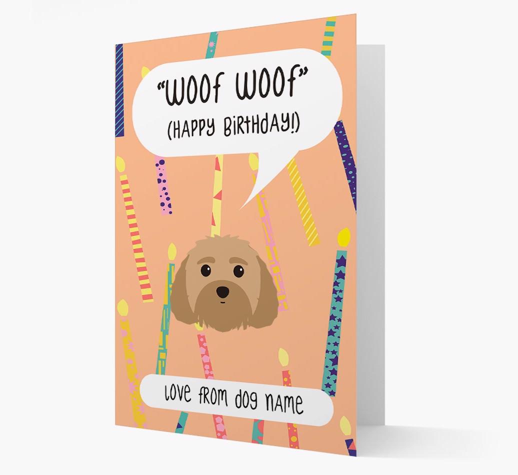 Personalized 'Woof Woof' Birthday Card with {breedFullName} Icon