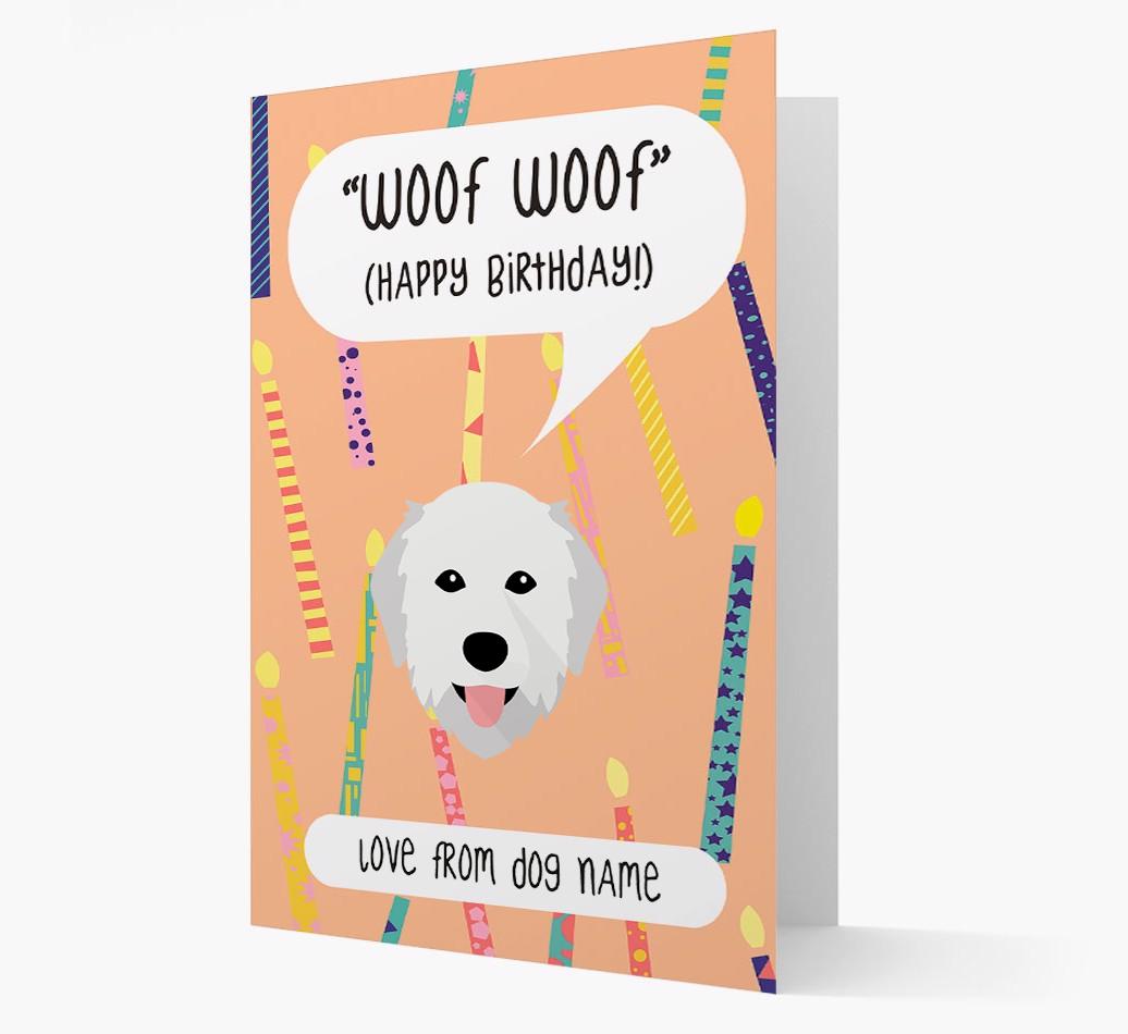 Personalized 'Woof Woof' Birthday Card with {breedFullName} Icon