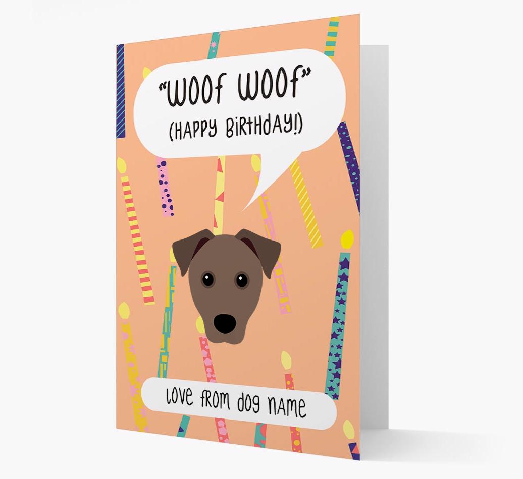 Personalized 'Woof Woof' Birthday Card with {breedFullName} Icon