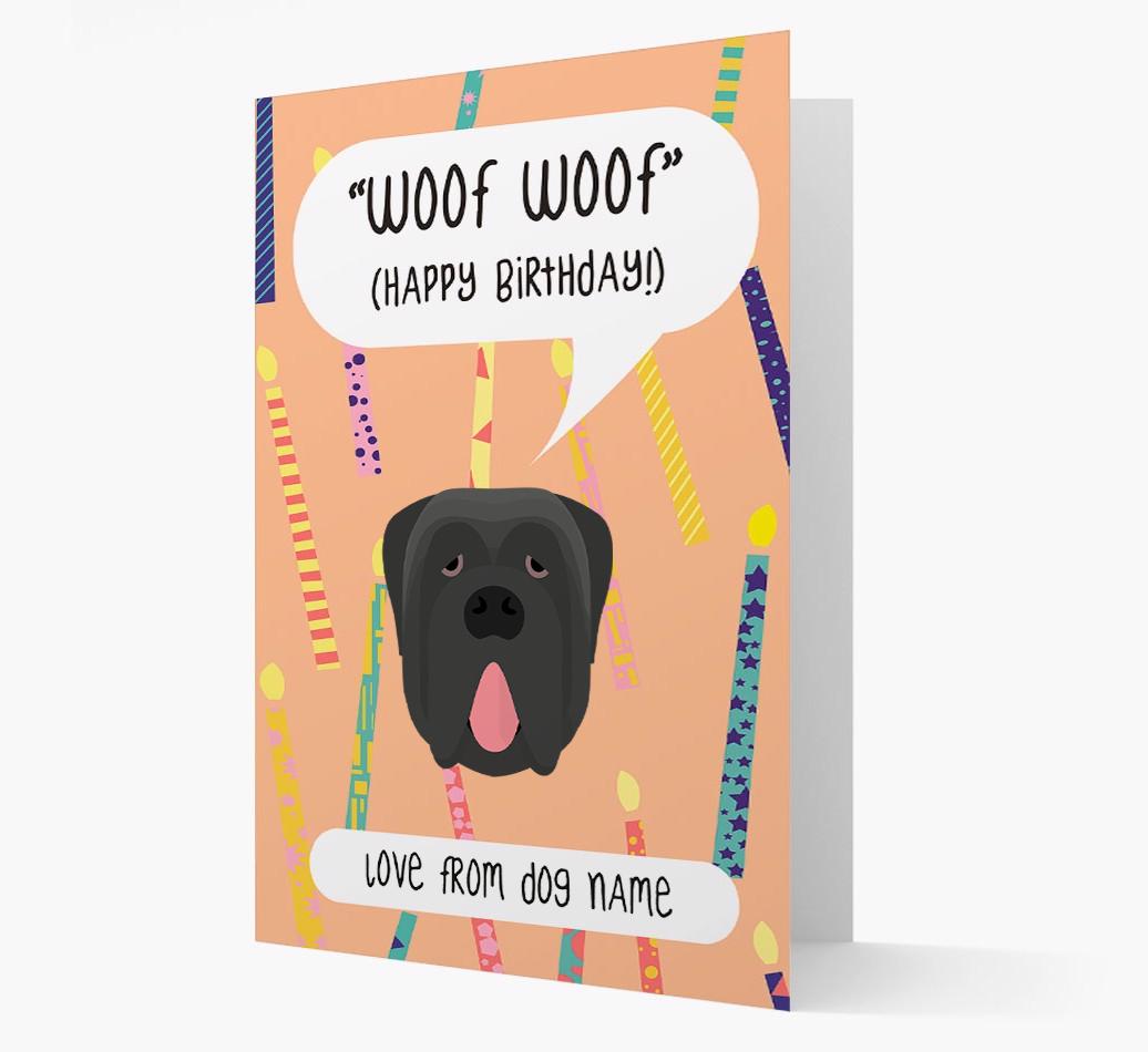 Personalized 'Woof Woof' Birthday Card with {breedFullName} Icon