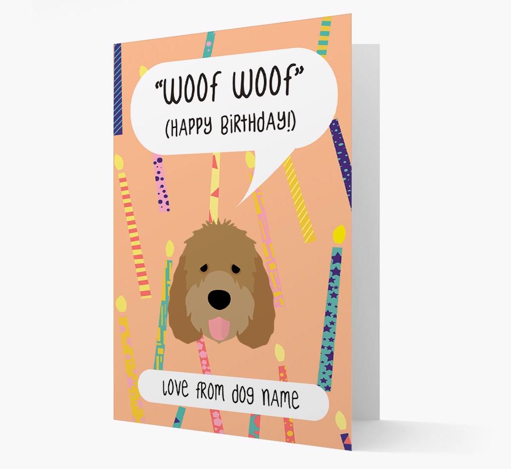 Personalized 'Woof Woof' Birthday Card with {breedFullName} Icon
