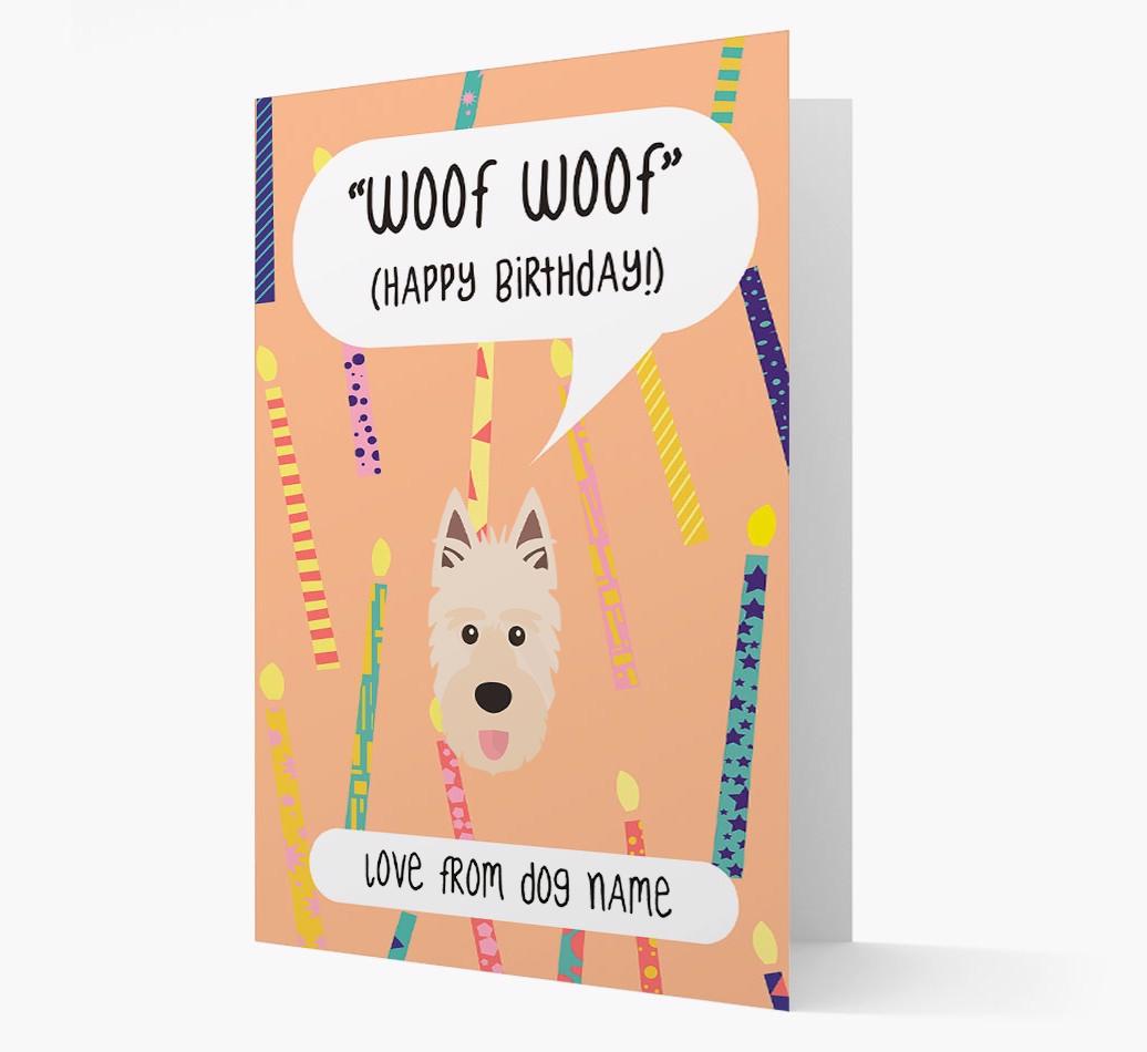 Personalized 'Woof Woof' Birthday Card with {breedFullName} Icon
