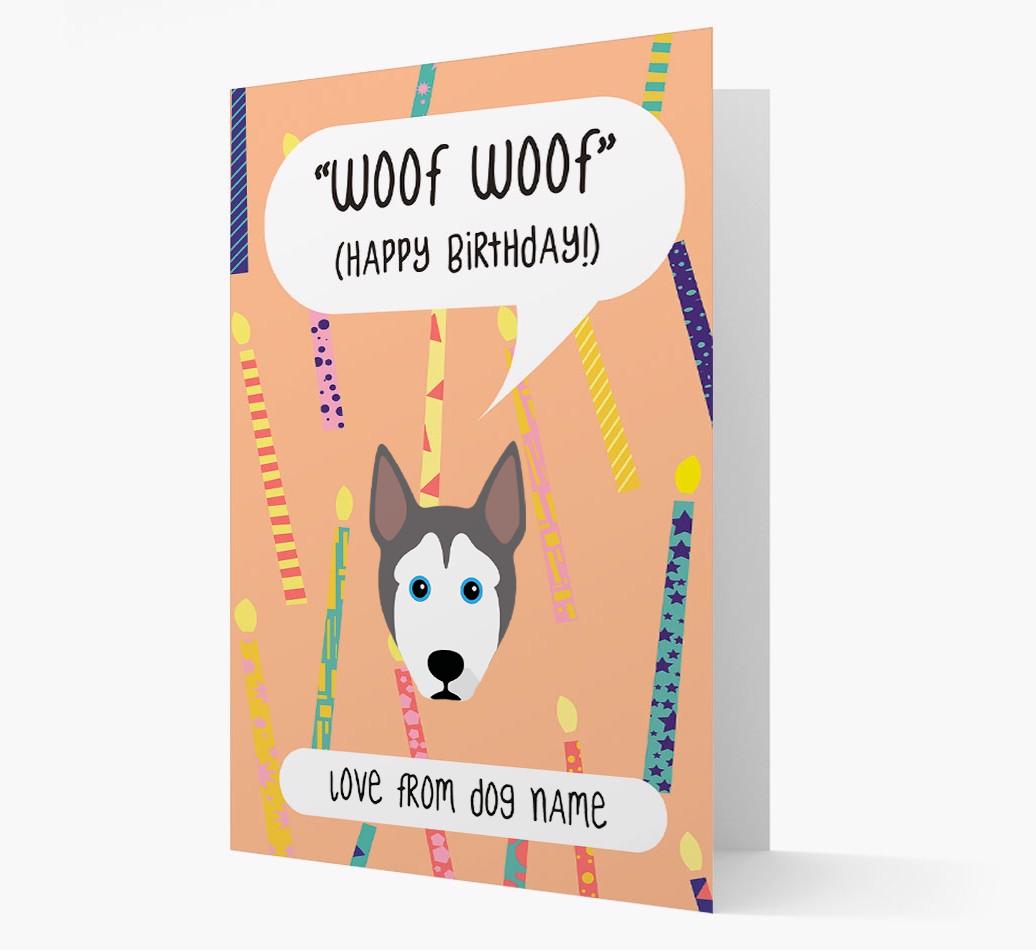 Personalized 'Woof Woof' Birthday Card with {breedFullName} Icon