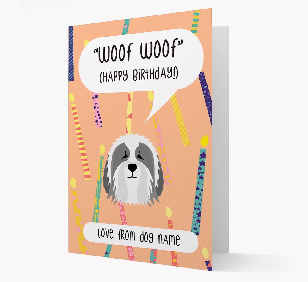 Personalized 'Woof Woof' Birthday Card with {breedFullName} Icon
