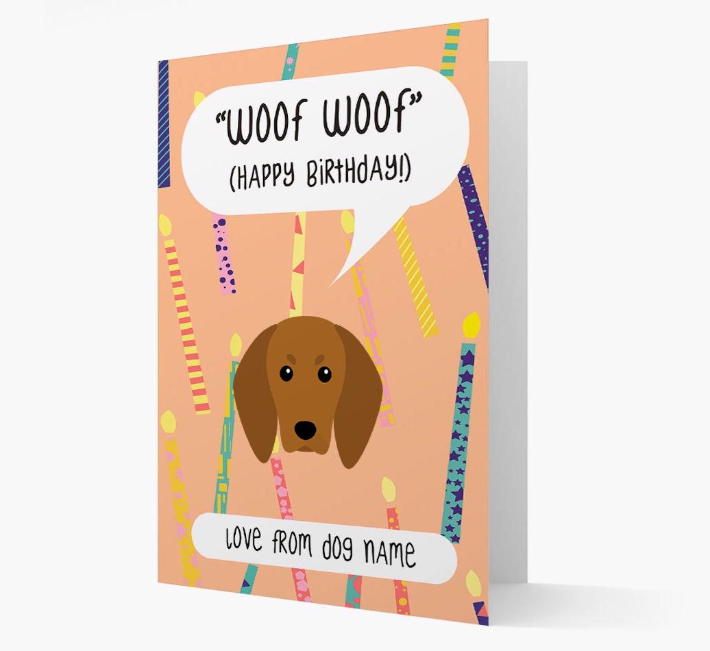 Personalized 'Woof Woof' Birthday Card with {breedFullName} Icon