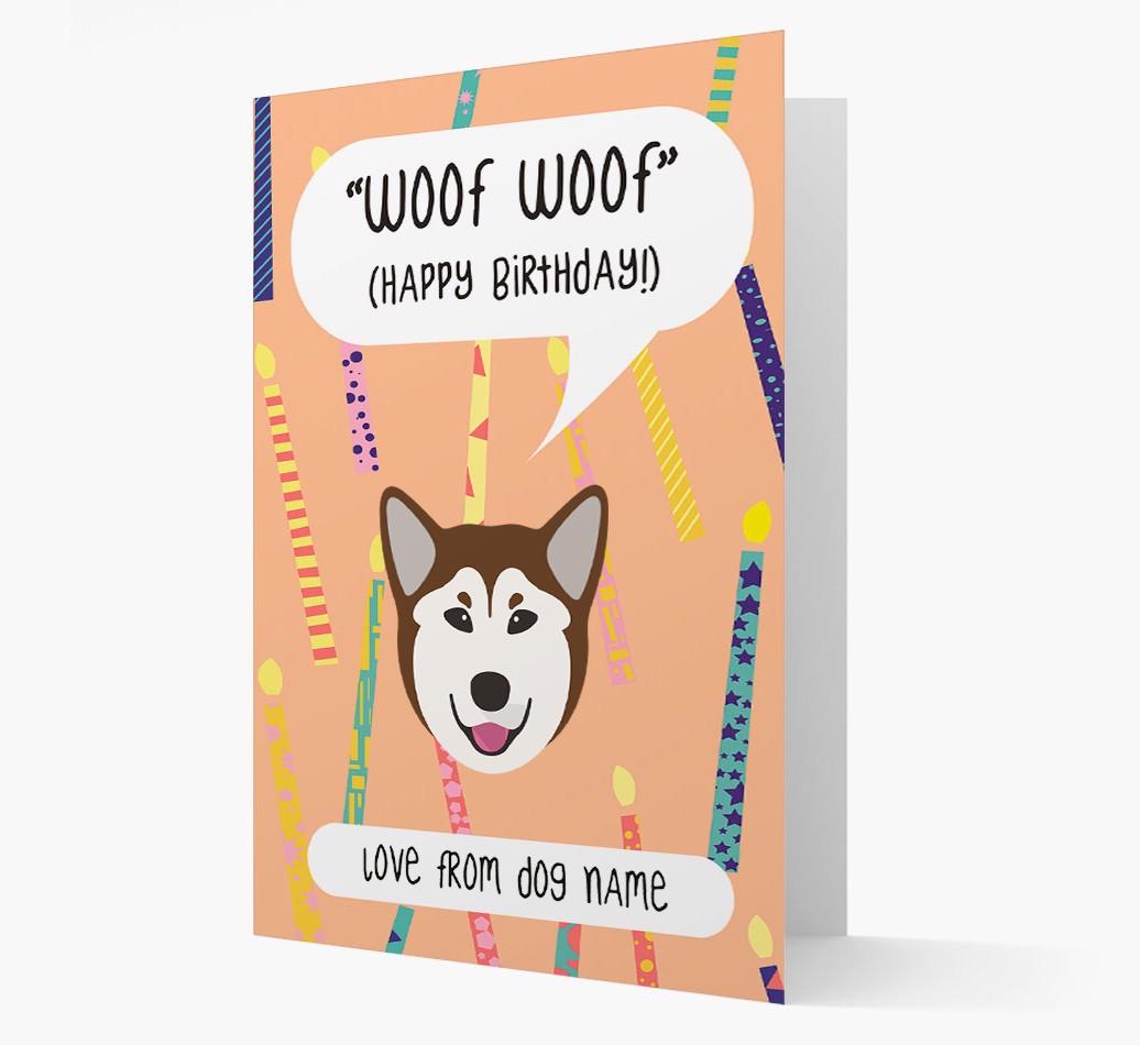 Personalized 'Woof Woof' Birthday Card with {breedFullName} Icon