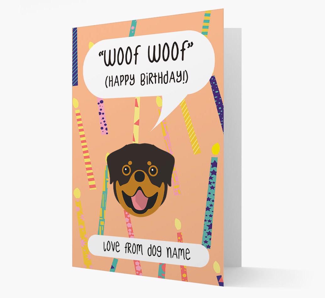Personalized 'Woof Woof' Birthday Card with {breedFullName} Icon