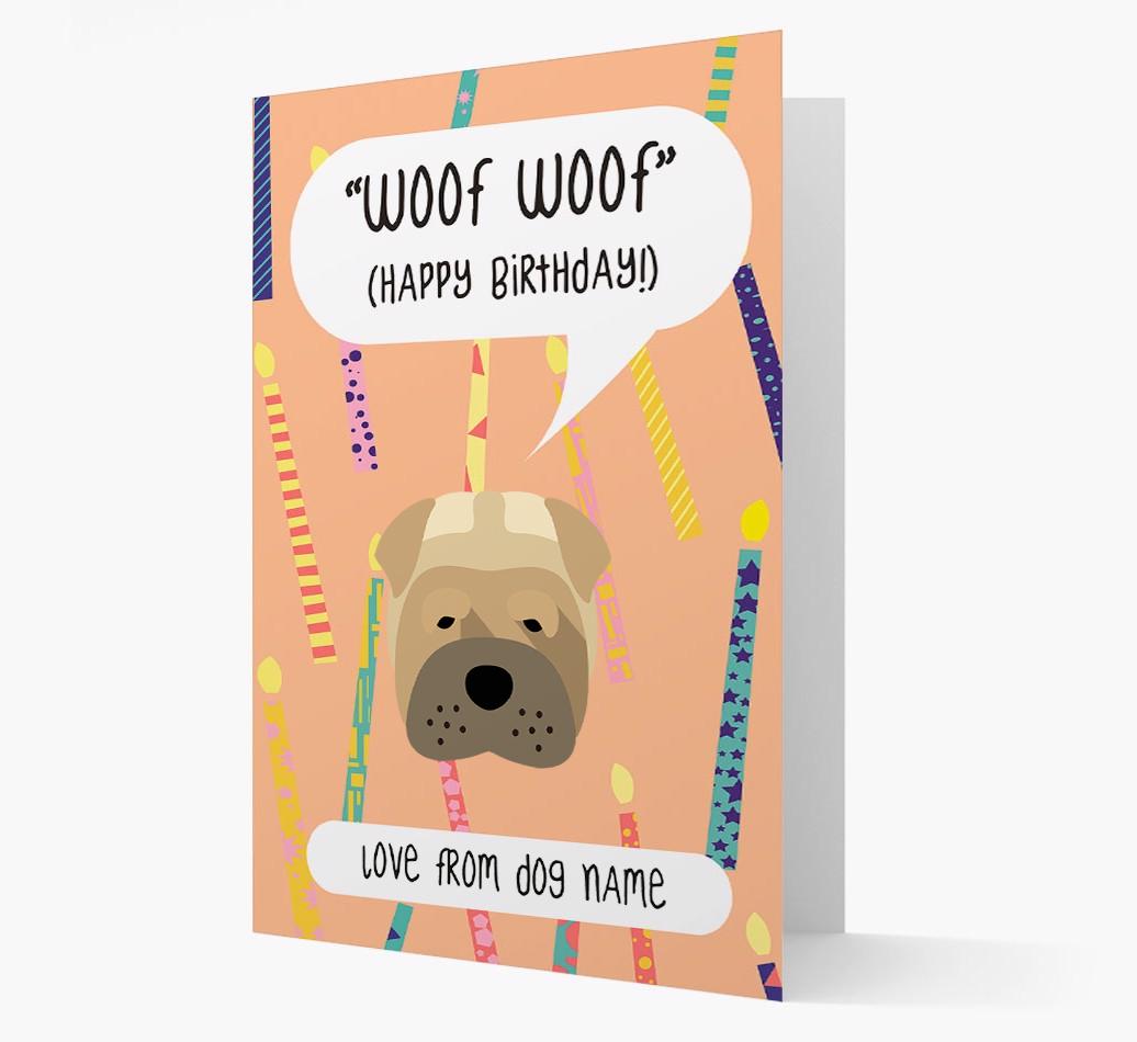 Personalized 'Woof Woof' Birthday Card with {breedFullName} Icon