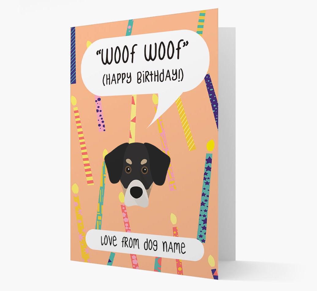 Personalized 'Woof Woof' Birthday Card with {breedFullName} Icon