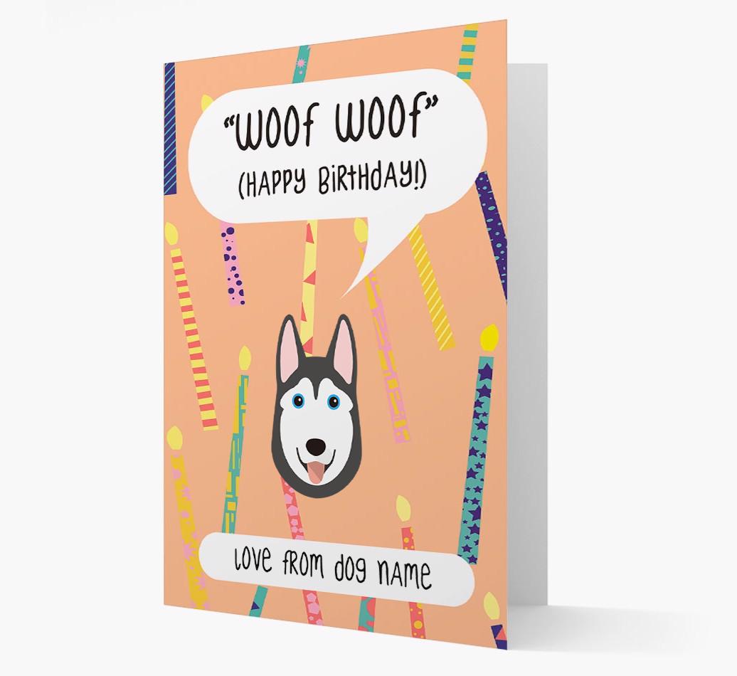 Personalized 'Woof Woof' Birthday Card with {breedFullName} Icon