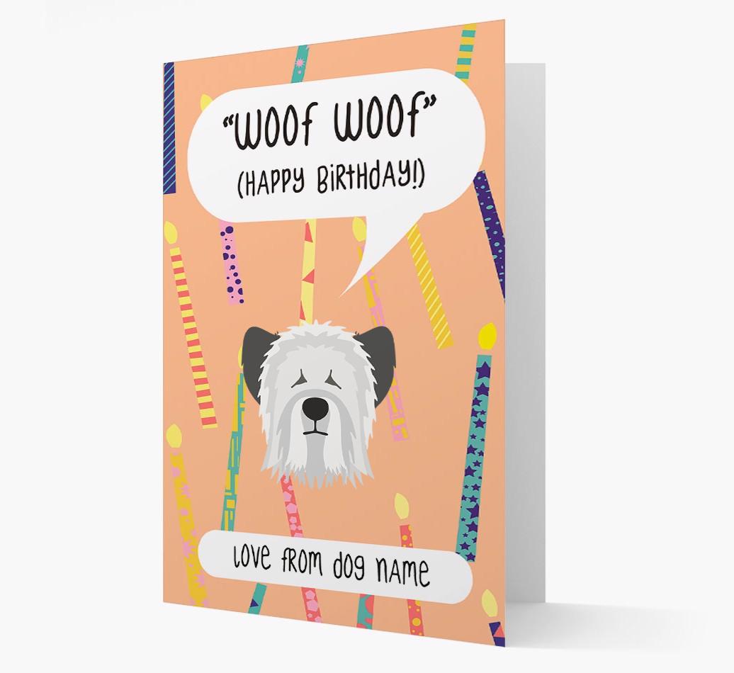 Personalized 'Woof Woof' Birthday Card with {breedFullName} Icon